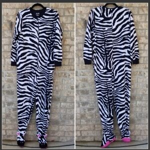Black White ZEBRA OnePiece SLEEPER Pajamas Zip-Up Costume (Med) Nick & Nora